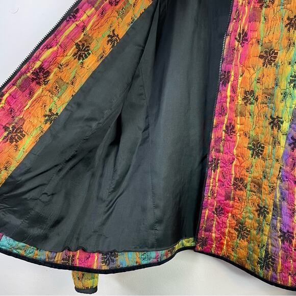 Vintage 80s Elliott Lauren Rainbow Boho Artsy Floral Quilted Zip Up Jacket 6 M - Picture 6 of 10